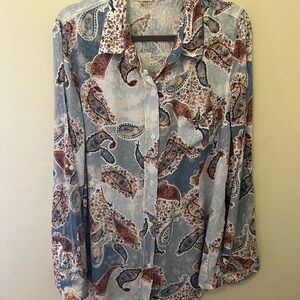 Paisley Print Button-Up Blouse